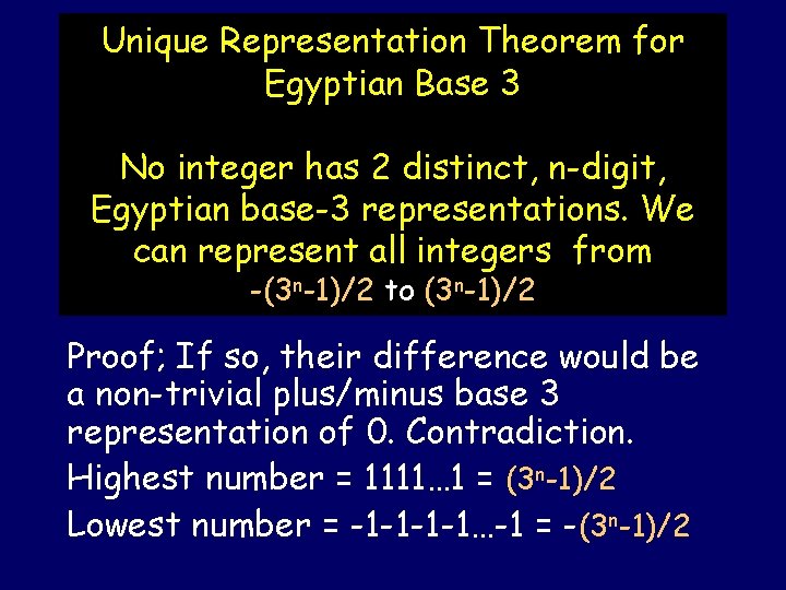 Unique Representation Theorem for Egyptian Base 3 No integer has 2 distinct, n-digit, Egyptian