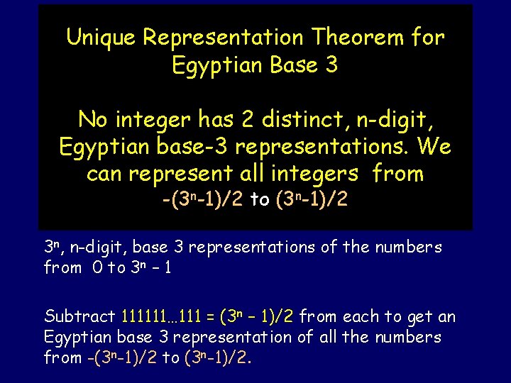 Unique Representation Theorem for Egyptian Base 3 No integer has 2 distinct, n-digit, Egyptian