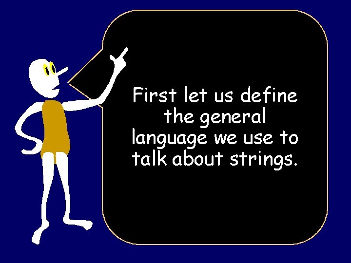 First let us define the general language we use to talk about strings. 