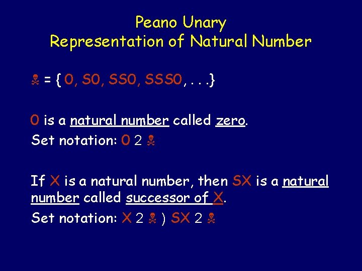 Peano Unary Representation of Natural Number = { 0, SSS 0, . . .