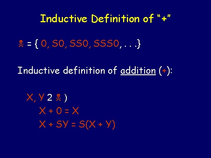 Inductive Definition of “+” = { 0, SSS 0, . . . } Inductive