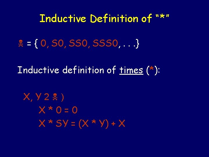 Inductive Definition of “*” = { 0, SSS 0, . . . } Inductive