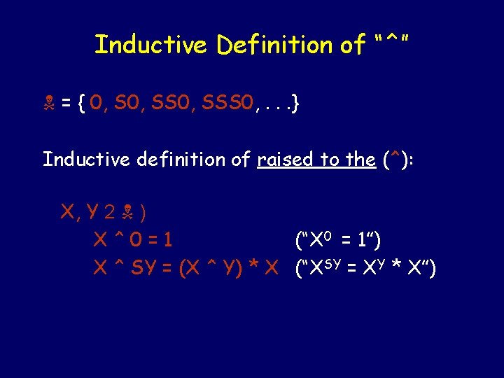 Inductive Definition of “^” = { 0, SSS 0, . . . } Inductive