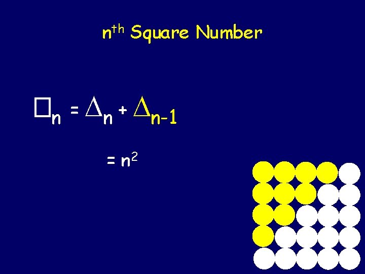 nth Square Number �n = n + n-1 = n 2 