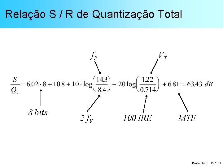 Relação S / R de Quantização Total f. S 8 bits 2 f. V