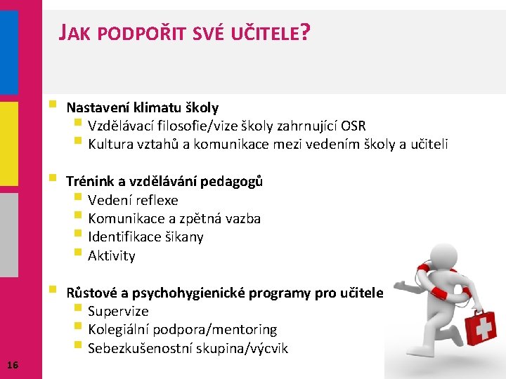 JAK PODPOŘIT SVÉ UČITELE? 16 § Nastavení klimatu školy § Vzdělávací filosofie/vize školy zahrnující