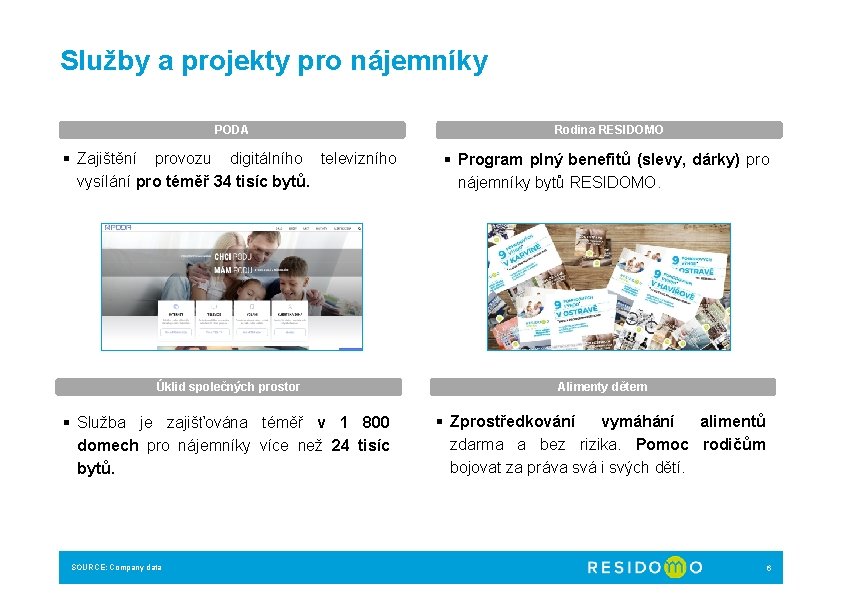 Služby a projekty pro nájemníky PODA Rodina RESIDOMO § Zajištění provozu digitálního televizního vysílání Služby a projekty pro nájemníky PODA Rodina RESIDOMO § Zajištění provozu digitálního televizního vysílání