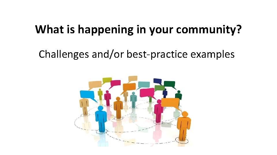 What is happening in your community? Challenges and/or best-practice examples 