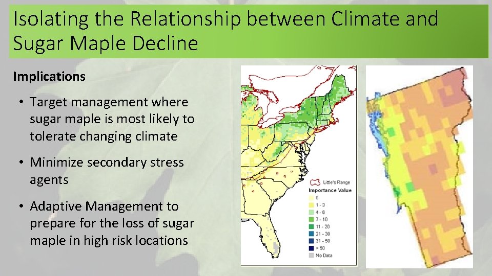 Isolating the Relationship between Climate and Sugar Maple Decline Implications • Target management where Isolating the Relationship between Climate and Sugar Maple Decline Implications • Target management where