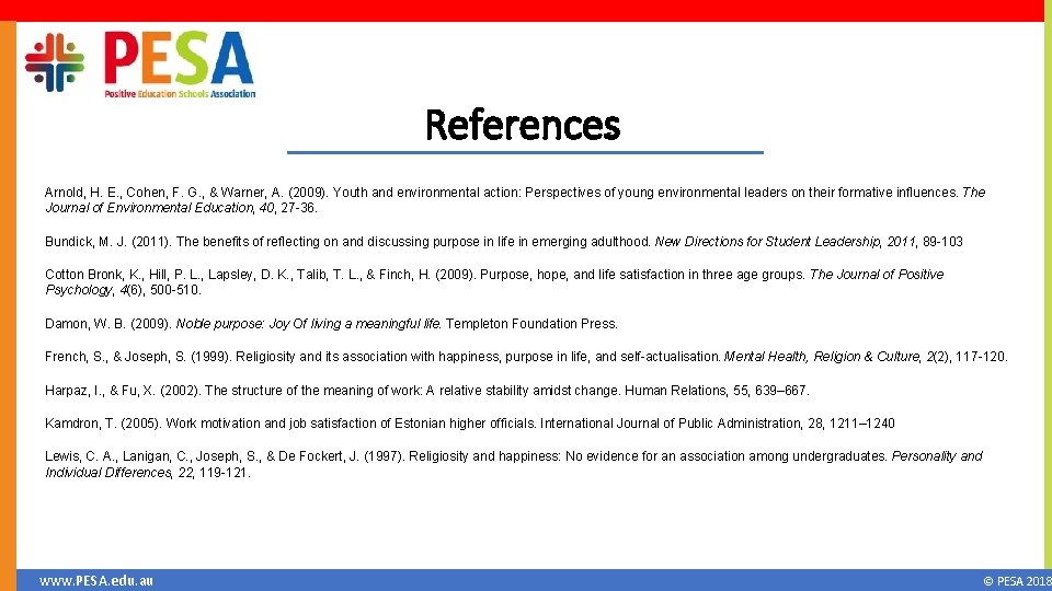 References Arnold, H. E. , Cohen, F. G. , & Warner, A. (2009). Youth