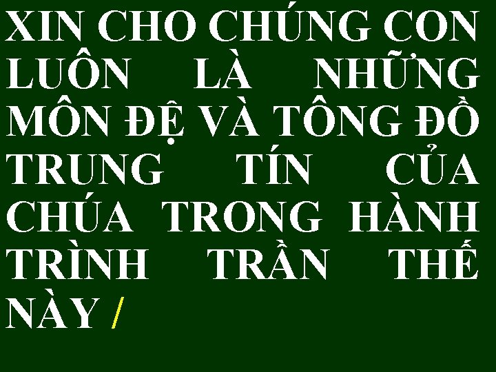 XIN CHO CHÚNG CON LUÔN LÀ NHỮNG MÔN ĐỆ VÀ TÔNG ĐỒ TRUNG TÍN