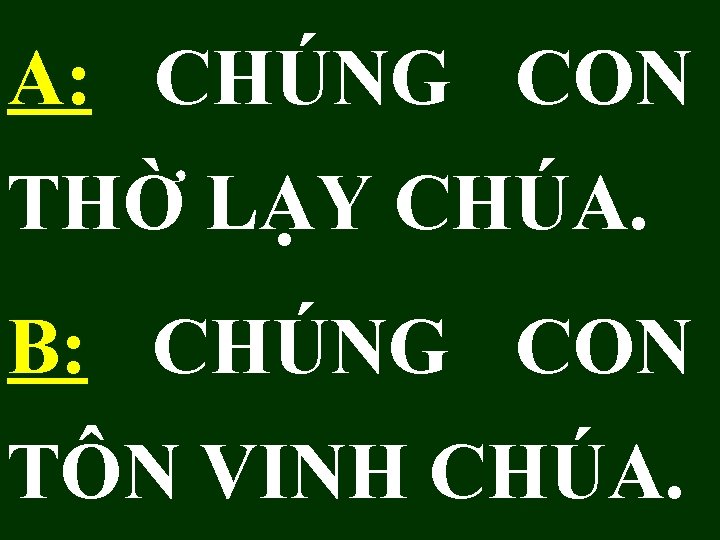 A: CHÚNG CON THỜ LẠY CHÚA. B: CHÚNG CON TÔN VINH CHÚA. A: CHÚNG CON THỜ LẠY CHÚA. B: CHÚNG CON TÔN VINH CHÚA.