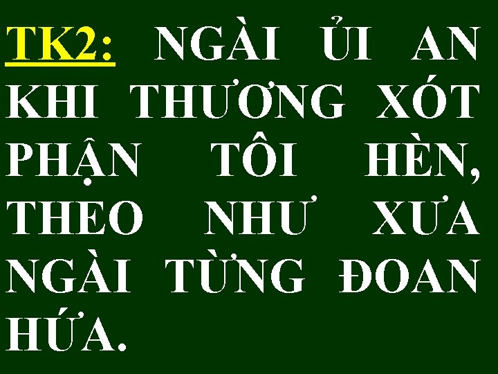 TK 2: NGÀI ỦI AN KHI THƯƠNG XÓT PHẬN TÔI HÈN, THEO NHƯ XƯA