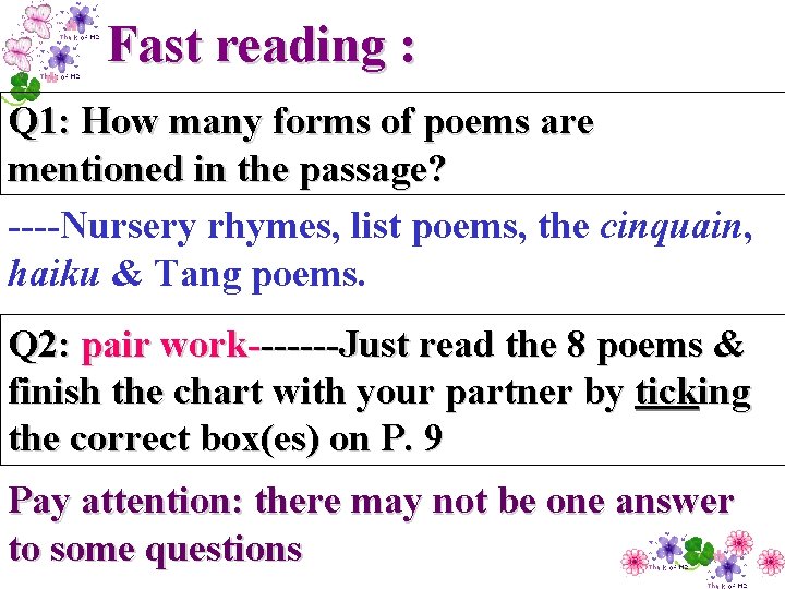 Fast reading : Q 1: How many forms of poems are mentioned in the