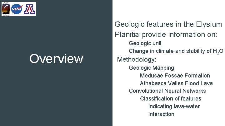 Geologic features in the Elysium Planitia provide information on: Overview Geologic unit Change in