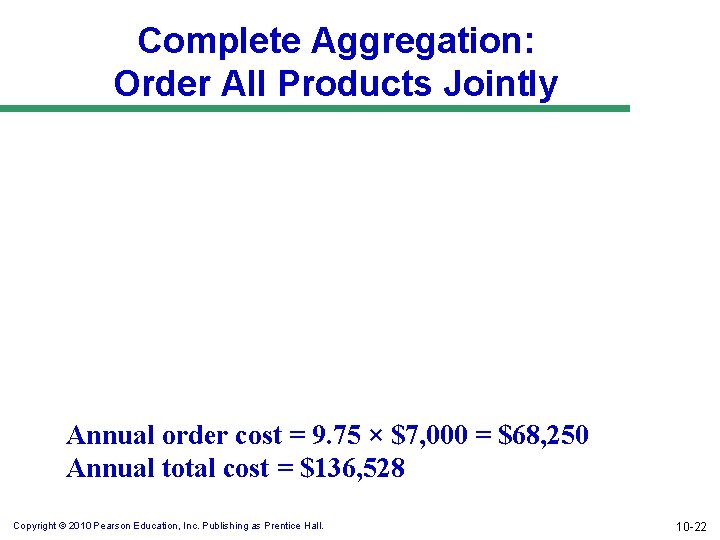 Complete Aggregation: Order All Products Jointly Annual order cost = 9. 75 × $7,