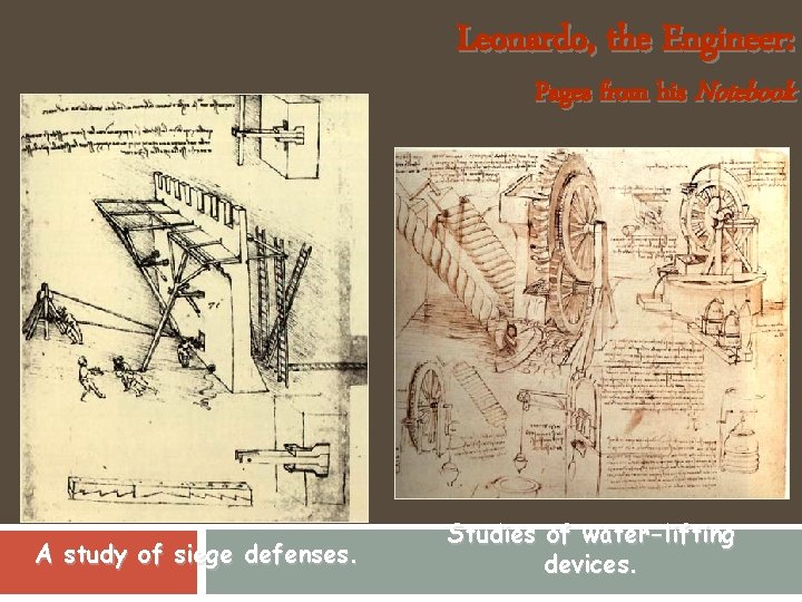 Leonardo, the Engineer: Pages from his Notebook A study of siege defenses. Studies of