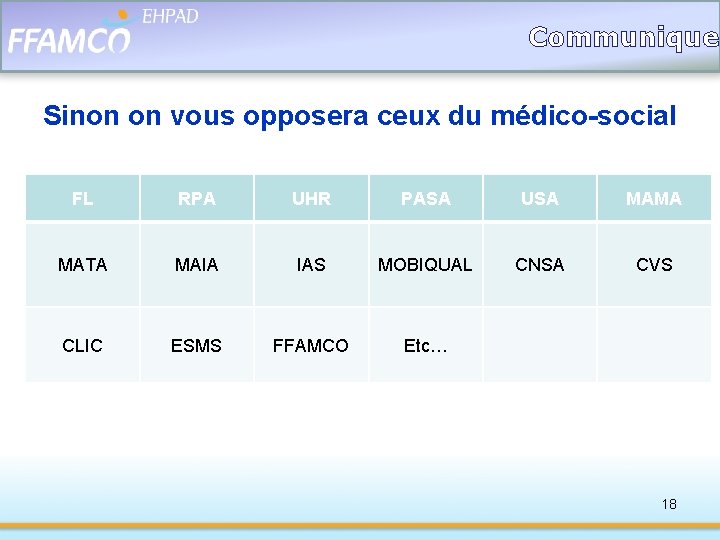 Communiquer Sinon on vous opposera ceux du médico-social FL RPA UHR PASA USA MAMA