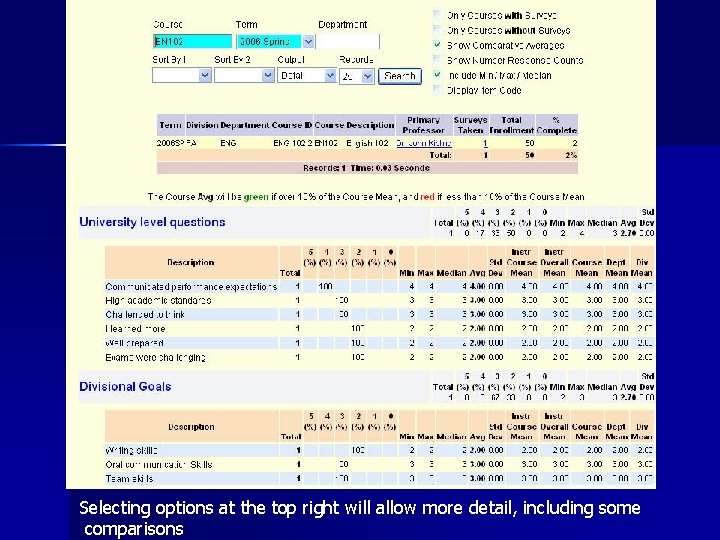 Selecting options at the top right will allow more detail, including some comparisons 