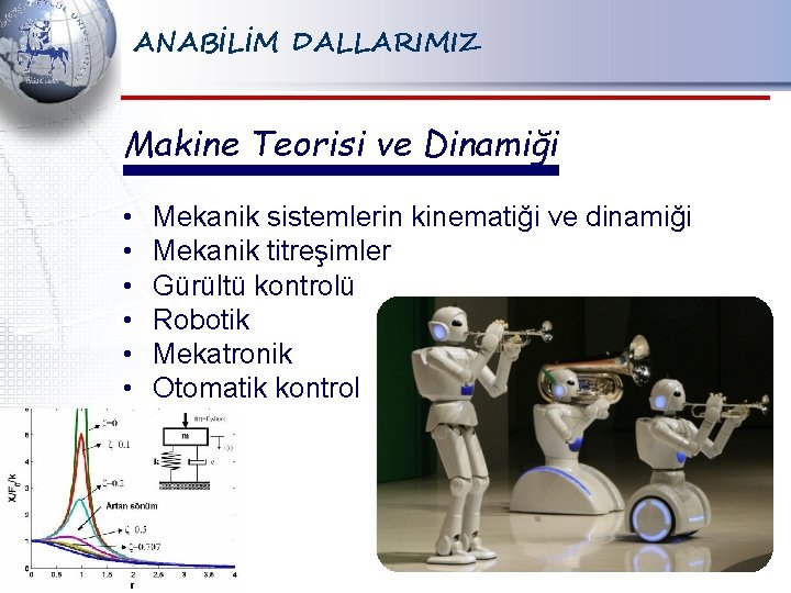 ANABİLİM DALLARIMIZ Makine Teorisi ve Dinamiği • • • Mekanik sistemlerin kinematiği ve dinamiği