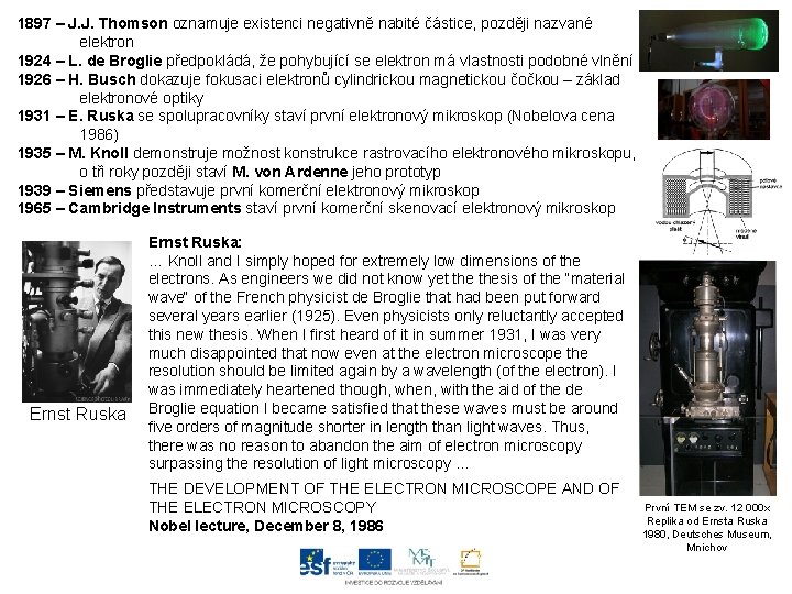 1897 – J. J. Thomson oznamuje existenci negativně nabité částice, později nazvané elektron 1924