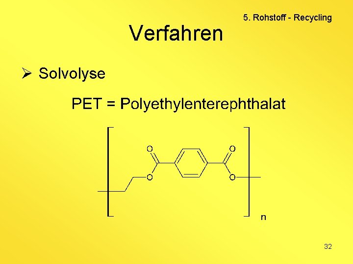 Verfahren 5. Rohstoff - Recycling Ø Solvolyse 32 