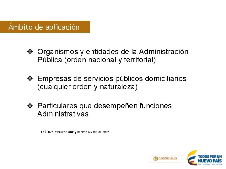 Ámbito de aplicación v Organismos y entidades de la Administración Pública (orden nacional y