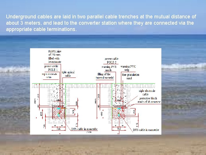 Underground cables are laid in two parallel cable trenches at the mutual distance of