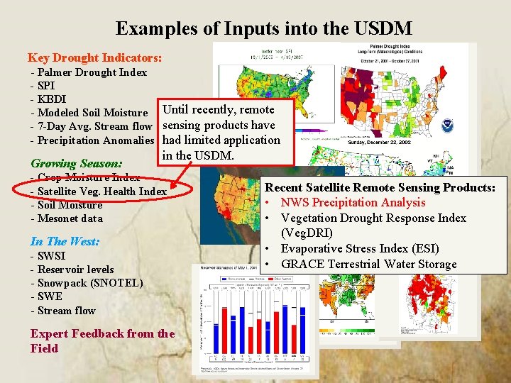 Examples of Inputs into the USDM Key Drought Indicators: - Palmer Drought Index -