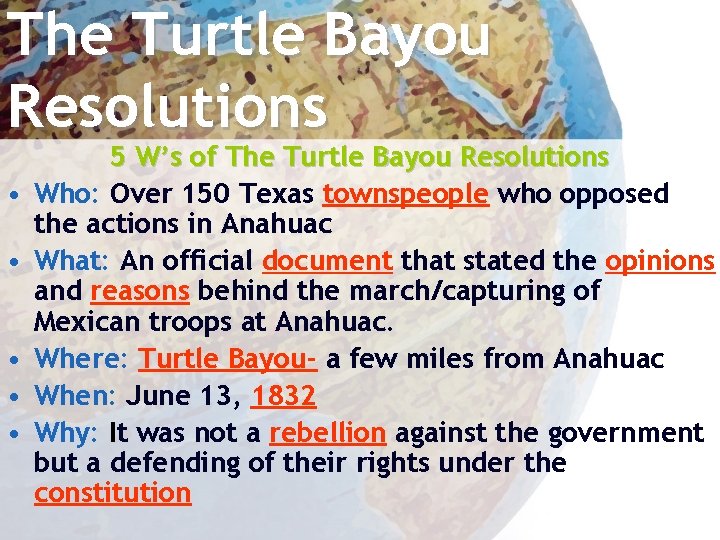 The Turtle Bayou Resolutions • • • 5 W’s of The Turtle Bayou Resolutions