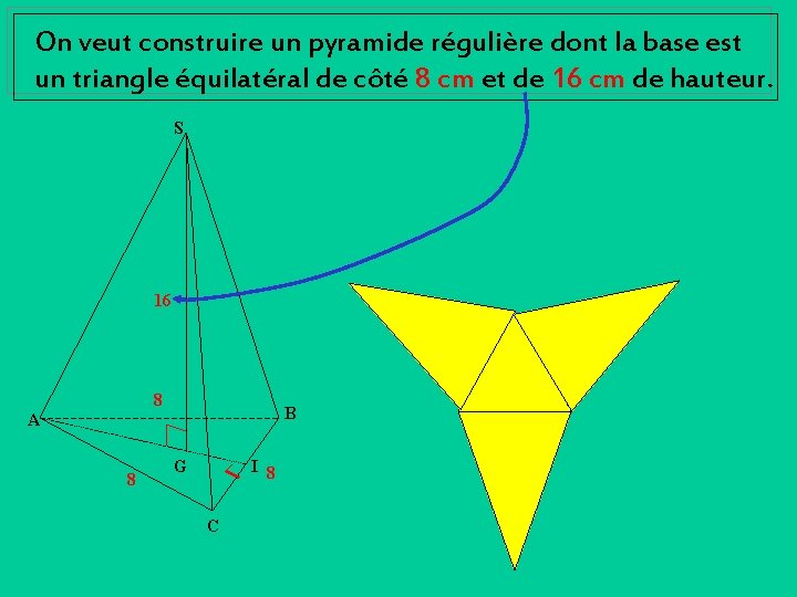 On veut construire un pyramide régulière dont la base est un triangle équilatéral de