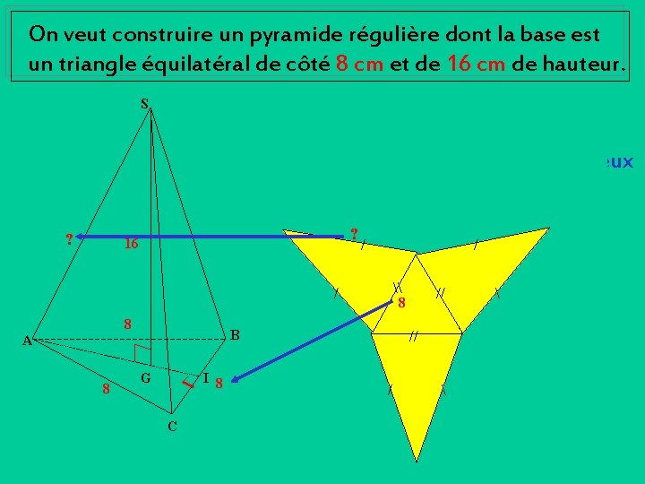 On veut construire un pyramide régulière dont la base est un triangle équilatéral de