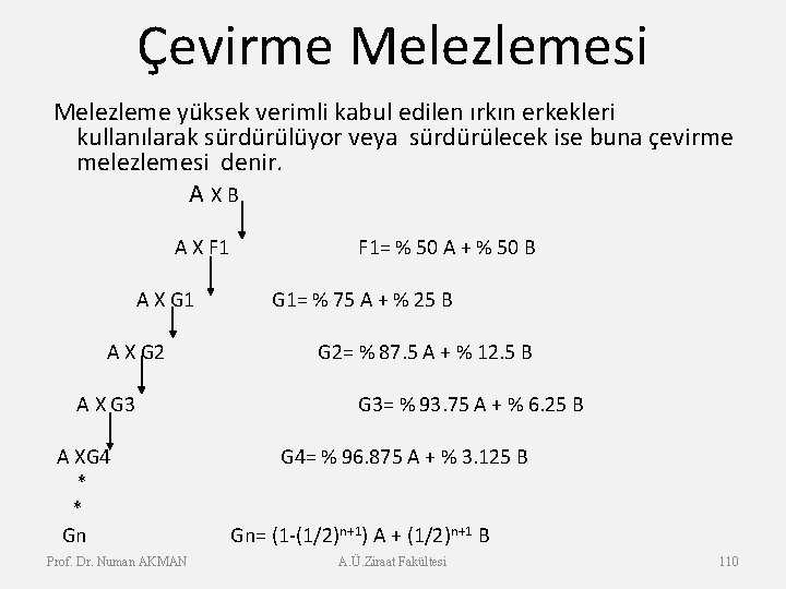 Çevirme Melezlemesi Melezleme yüksek verimli kabul edilen ırkın erkekleri kullanılarak sürdürülüyor veya sürdürülecek ise