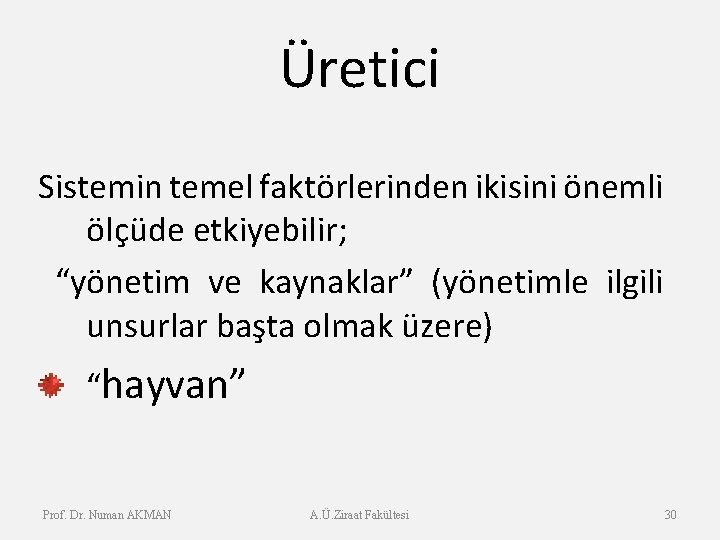 Üretici Sistemin temel faktörlerinden ikisini önemli ölçüde etkiyebilir; “yönetim ve kaynaklar” (yönetimle ilgili unsurlar