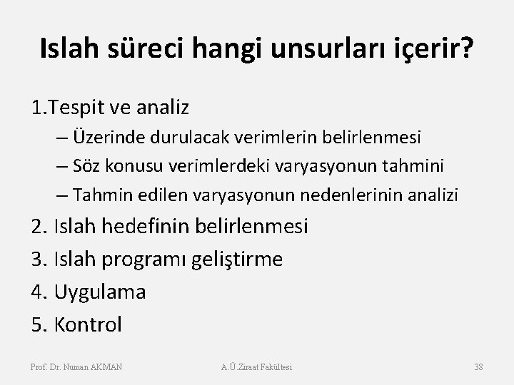 Islah süreci hangi unsurları içerir? 1. Tespit ve analiz – Üzerinde durulacak verimlerin belirlenmesi