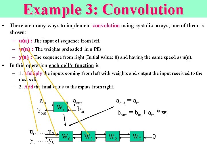 Example 3: Convolution • There are many ways to implement convolution using systolic arrays,