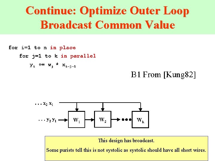 Continue: Optimize Outer Loop Broadcast Common Value This design has broadcast. Some purists tell