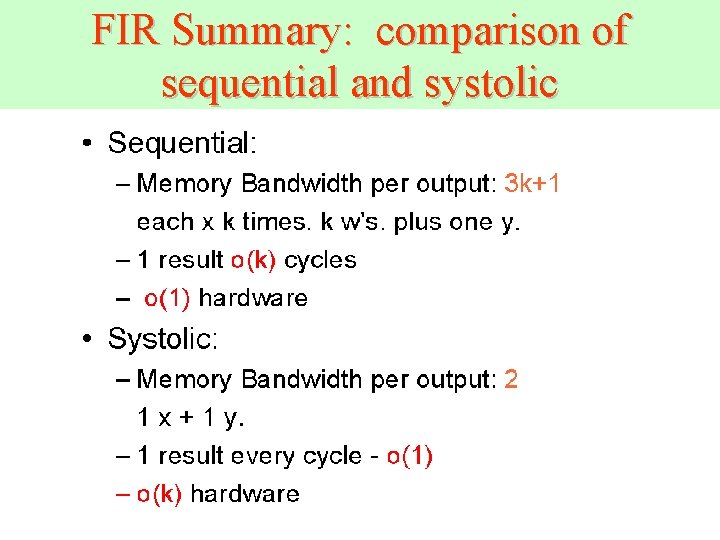 FIR Summary: comparison of sequential and systolic 