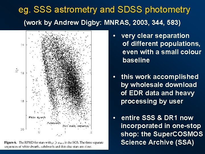 eg. SSS astrometry and SDSS photometry (work by Andrew Digby: MNRAS, 2003, 344, 583)