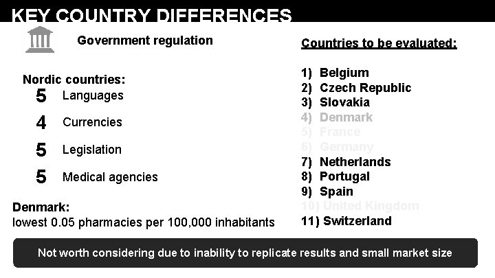 KEY COUNTRY DIFFERENCES Government regulation Nordic countries: 5 Languages 4 5 5 Currencies Legislation