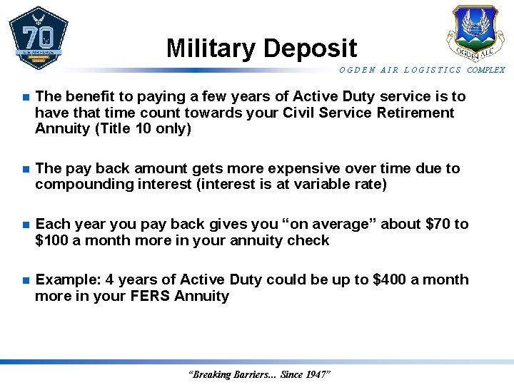 Military Deposit O G D E N A I R L O G I