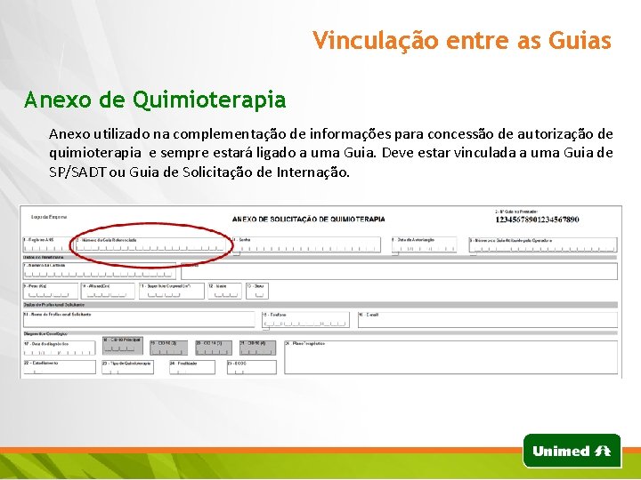 Vinculação entre as Guias Anexo de Quimioterapia Anexo utilizado na complementação de informações para