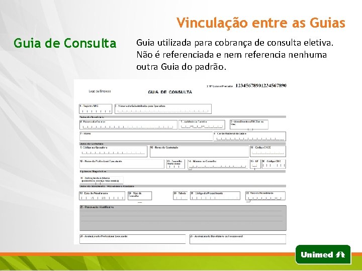 Vinculação entre as Guia de Consulta Guia utilizada para cobrança de consulta eletiva. Não