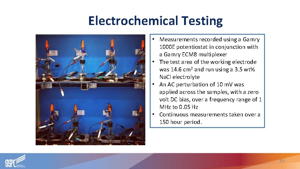 Electrochemical Testing • Measurements recorded using a Gamry 1000 E potentiostat in conjunction with Electrochemical Testing • Measurements recorded using a Gamry 1000 E potentiostat in conjunction with