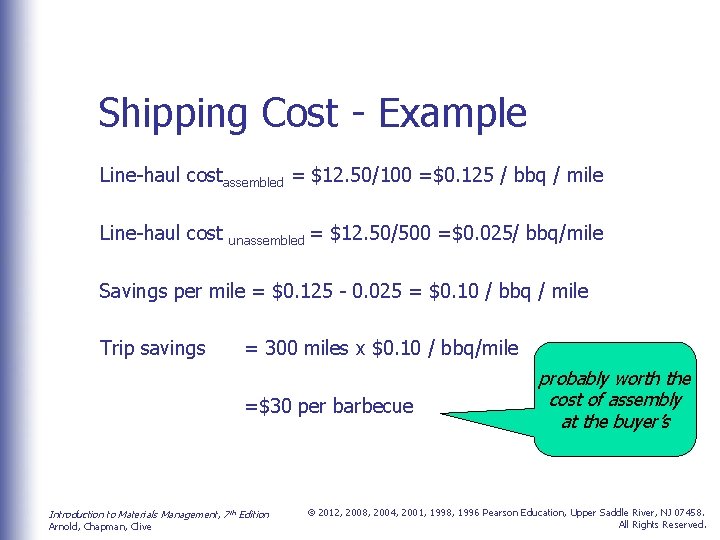 Shipping Cost - Example Line-haul costassembled = $12. 50/100 =$0. 125 / bbq /