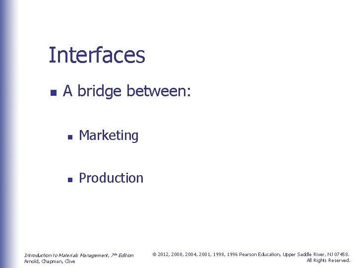 Interfaces n A bridge between: n Marketing n Production Introduction to Materials Management, 7