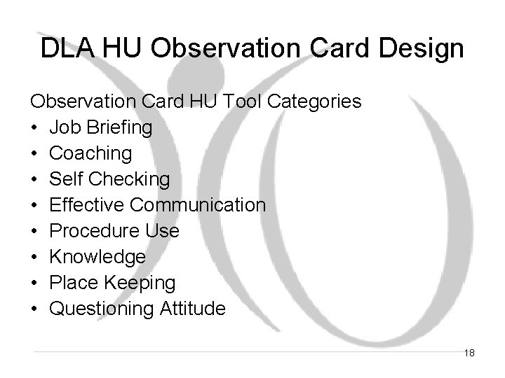 DLA HU Observation Card Design Observation Card HU Tool Categories • Job Briefing •