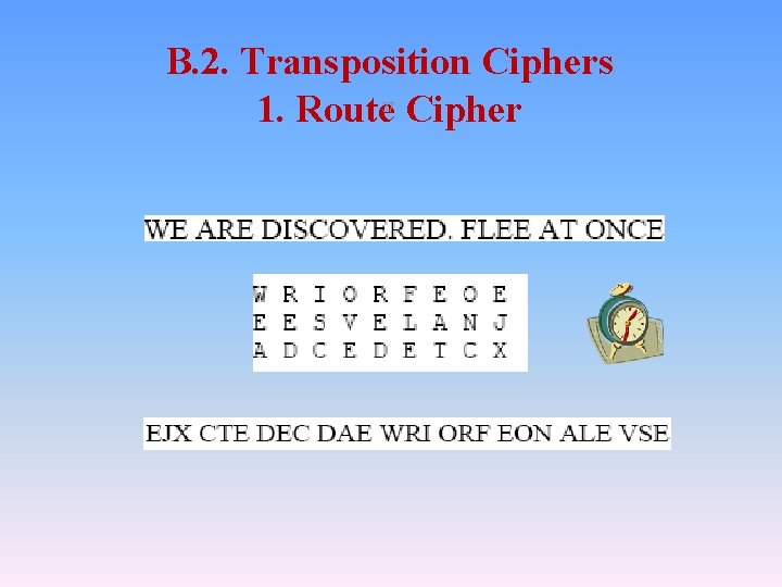 B. 2. Transposition Ciphers 1. Route Cipher 37 B. 2. Transposition Ciphers 1. Route Cipher 37