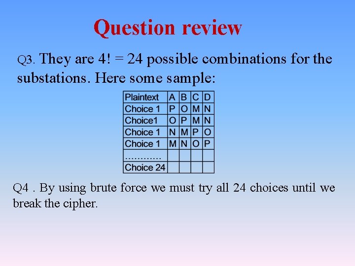 Question review Q 3. They are 4! = 24 possible combinations for the substations. Question review Q 3. They are 4! = 24 possible combinations for the substations.