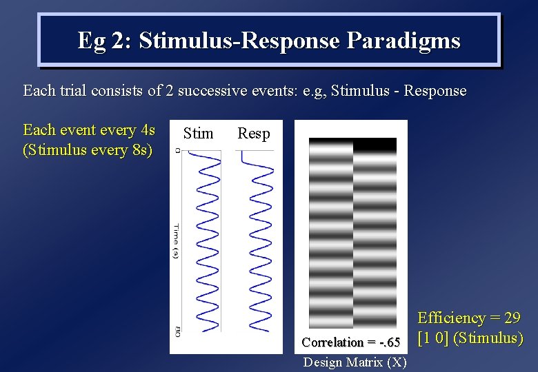 Eg 2: Stimulus-Response Paradigms Each trial consists of 2 successive events: e. g, Stimulus